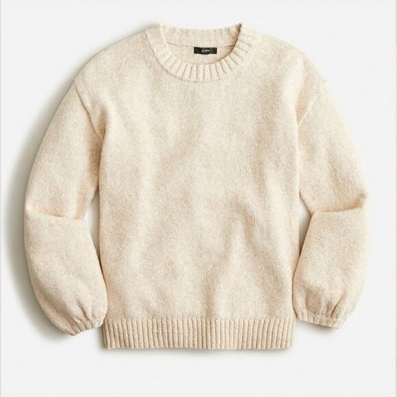 J.‎ Crew Cream Crewneck Lantern Sleeve Sweater Size Large New! - Picture 1 of 8